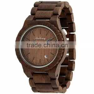 Wooden Watches Ebony Case Even Strap Japan Movement With Calendar thumbnail-1