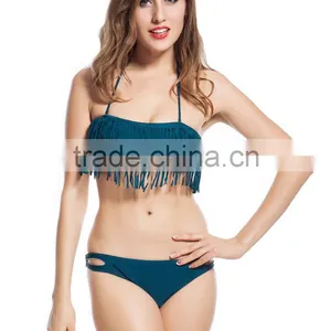 Guaranteed Quality Hot Mature Women Sexy Tassel Swimwear Halter Fringe Bikini thumbnail-1