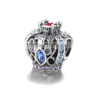 X266 Fashion Italian Multicolor Crystal Charms,925 Sterling Silver Crown Charms thumbnail-3