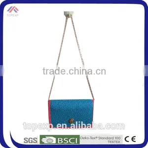 Mini Shoulder Bag Straw Bag With Long Gold Chain thumbnail-1