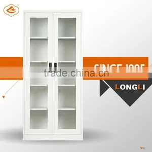 Modern Steel Bookcase Cabinet With 2 Swing Glass Door thumbnail-1