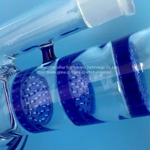Newest Blue Color Glass Bongs Glass Water Pipe Double Honey Comb With Glass Bowl Oil Rig Glass Bubbler thumbnail-3