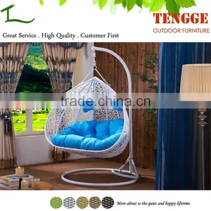 Water Drop Shape White Synthetic Rattan Outdoor Lover Seat Swing Chair thumbnail-1