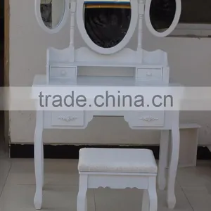 Roundhill Furniture Ashley Wood Make-Up Vanity Table and Stool Set White thumbnail-5