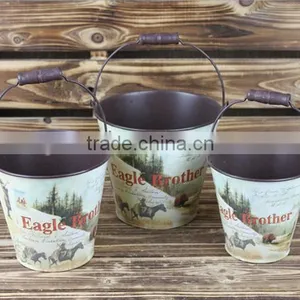 Hot Sale Paper Decal Metal Pail, Flower Metal Bucket thumbnail-1