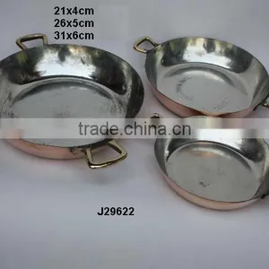 Copper Frying Pan With Pewter Lining and Brass Handles Polished thumbnail-1