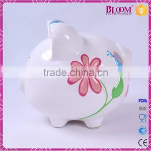 Simple Design White Pig Shape Ceramic Cheap Piggy Bank thumbnail-2
