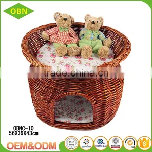 Custom Comfortable Nature Large Handmade 2 Layer Round Willow Wicker Dog Bed thumbnail-6