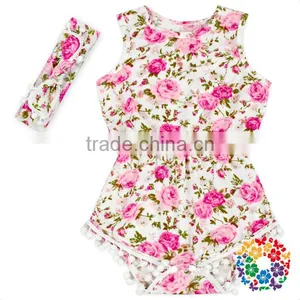 Wholesale New Born Clothes Pineapple Prints Elastic Waist Sleeveless Pom Pom Baby Girls Rompers thumbnail-4
