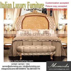 Momoda Super Fancy Luxuious Antique Solid Wood Italian Baroque Elegant European Style French Full Set Matched Golden Bedroom Set thumbnail-1