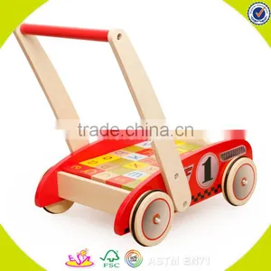 2017 Wholesale New Products Baby Wooden Push Along Walker Best Design Kids Wooden Push Along Walker With Building Blicks W16E067 thumbnail-3