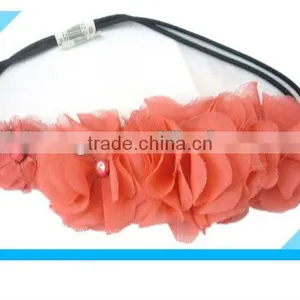 Chic Elastic Pink Chiffon Flower Adult Stretchy Headband/bridal Elastic Headband/hair Accessory thumbnail-1