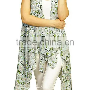Summer Beach Wear Sleeveless Sexy Vest Flower Printed Cover up Lady Kimono Style Polyester Vintage Boho Clothing thumbnail-2