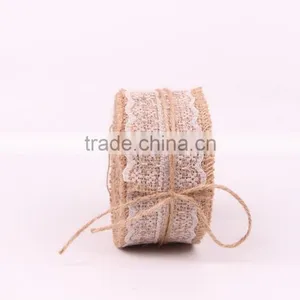 Natural Jute Burlap Hessian Ribbon With Lace Trims Tape Rustic Wedding Craft thumbnail-2