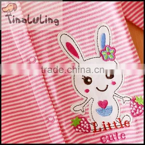 New Arrival Baby Rabbite Stirpe Easter Pink Footed Pajamas Fleece Winter Sleepwear thumbnail-2