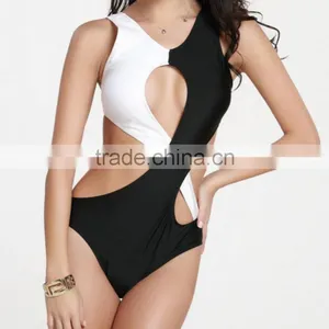 M886 Runwaylover2016 Ladies Black White Color Matching One Piece Bikini Swimwear thumbnail-1
