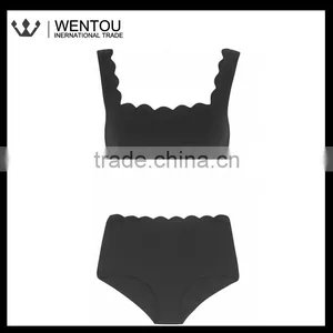 High-Waisted Scalloped Swim Bikini thumbnail-1