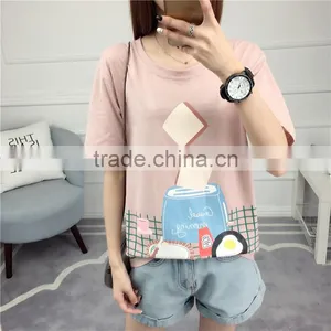 2017 New Women's Short Sleeve Sets Loose T-shirts Printed Round Collar Women's College Wind Coat thumbnail-1