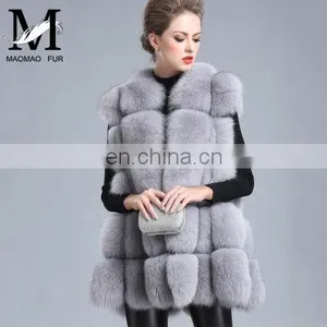 2015 New Style Whole Leather Real Fox Fur Hood Long Style Vest Girl Gilet Beautiful Women Vest thumbnail-1