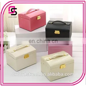 European Fashion Three Layer Double Drawer Leather Princess Jewelry Box thumbnail-1