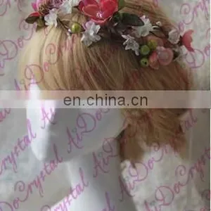 Aidocrystal Pink Goddess Flower Crown With Lace Bridal Wedding Party Hair Accessories thumbnail-5