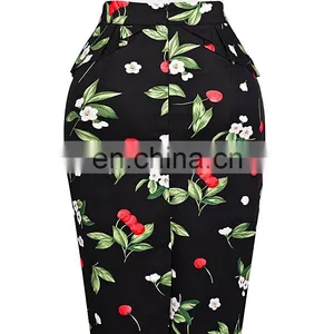 Grace Karin Occident Sexy Women Hips Wrapped Short Vintage Retro Dress Cotton Cherry Printed Skirt CL008928-4 thumbnail-4