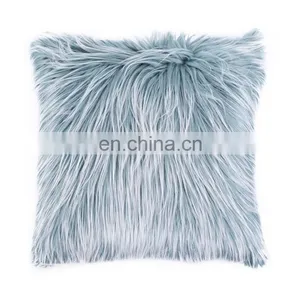 Repreve 100% Polyester Latest Design Luxurious Fashion Blue Mongolian Long Hair Long Fur Cushion for Home Decor thumbnail-2