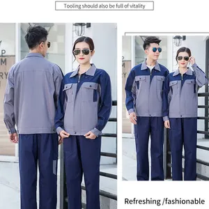 Summer Thin Pure Cotton Color Matching Long Sleeved Top Workshop Auto Repair Factory All Cotton Work Suit Set thumbnail-5