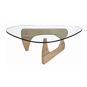 Triangular Wooden Legs Glass Dining Table DT-G12 thumbnail-1