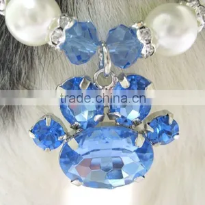 Customized Crystal Paw Print Pearl Dog Pet Necklace Jewelry thumbnail-3