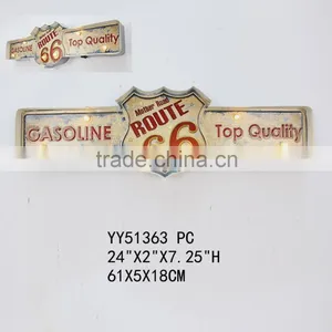 Gasline Route 66 Embossed LED Tin Sign for Wall Decor, Factory Metal Wall Plaque thumbnail-1