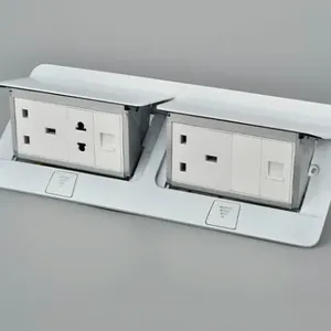 Double Row Flip up Power Electrical Floor Outlet Box Socket Combination thumbnail-4