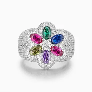 Shining Star Jewelry Mens Flower Rings 925 Sterling Silver Colorful Ring Jewelry thumbnail-1