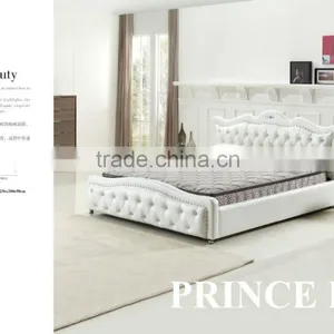 Button Headboard Leather Upholstered Modern Bed Leather Bed (H-66) thumbnail-1