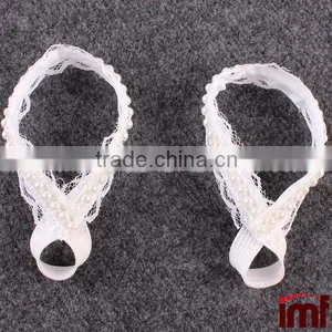 Flowers Lace White Baby Barefoot Sandals thumbnail-1