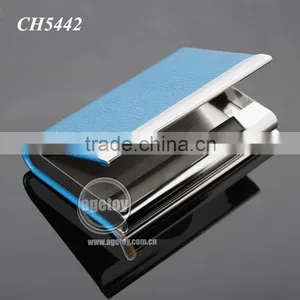 High Quality Box Packing Lichee Pattern Blue Leather Flannelette Lining Stainless Steel Metal Novelty Leather Credit Card Holder thumbnail-2