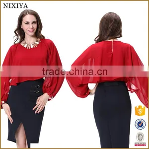 New Designed Crewneck Long Sleeve New Fashion Chiffon Blouse 2016 thumbnail-1