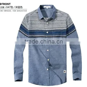 2015 Garments Hot Sale Latest Designs Fashion Dress Solid Color Long Sleeve Slim Fit Inclined Stripe Cotton Man Shirt for Men thumbnail-2