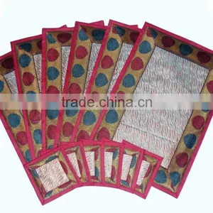 Indian Silk Table Runner With 6 Place Mats & 6 Coaster in Red Color Size 16*62 thumbnail-2