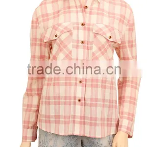 2016 100% Cotton Woman Clothing Oem Long Sleeve Plain Checked T-shirt Manufacturing China thumbnail-2