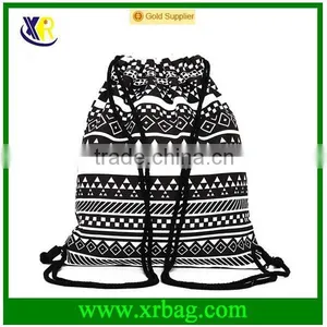 Custom Fashion Style Pattern Cotton Canvas Drawstring Backpack Bag thumbnail-3