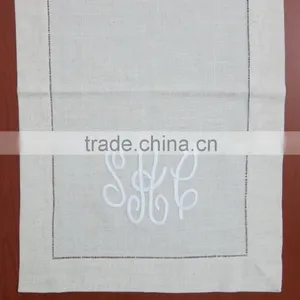 Monogram Beige Linen Table Runner thumbnail-1