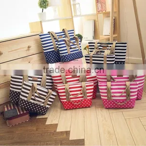 Stripe Canvas Beach Tote Bag Wholesale thumbnail-1