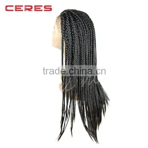 Wholesale Natural Black Color Synthetic Hair Crochet Braided Lace Wig for Black Women Quality Choice thumbnail-2