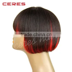 New Arrival Virgin Mongolian Hair Wig, Cheap Red Bob Synthetic Wig With Fringe thumbnail-1