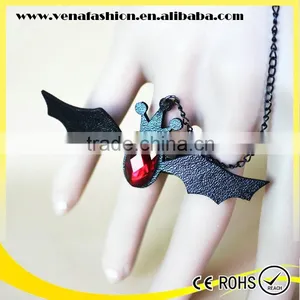 Bat Hanging Hallowmas Bracelet, Gothic Slave Bracelet With Ring thumbnail-2