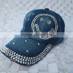 Distressed Denim Baseball Cap With Diamond thumbnail-4