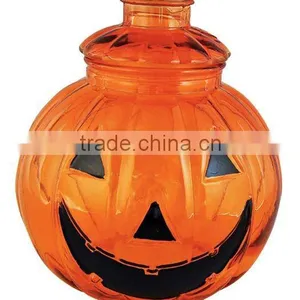 Pumpkin Shaped Glass Jar and Lid thumbnail-1
