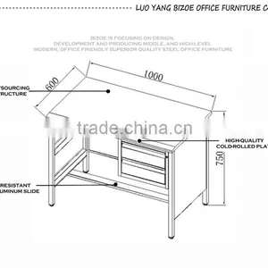 KD Office Furniture Wholesale Office Table With 2 Drawers thumbnail-3
