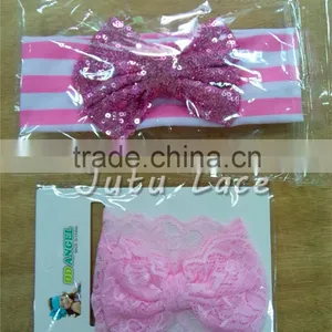 Fancy Sequin Bowkont Headwraps - Wide Cotton Fabric Big Bow Elastic Headband thumbnail-5